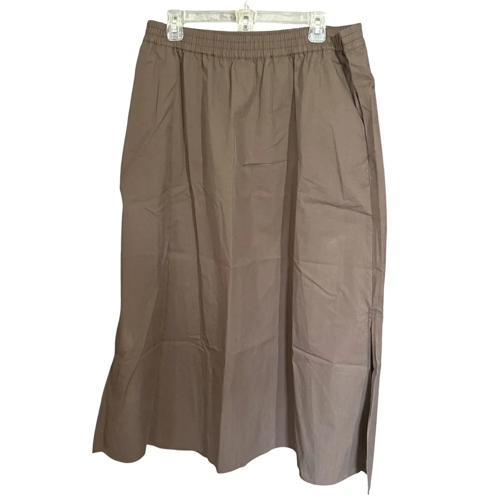 Kenneth Cole Maxi Skirt XL Mocha Brown Elastic Waist Pockets Side Slit Solid NWT